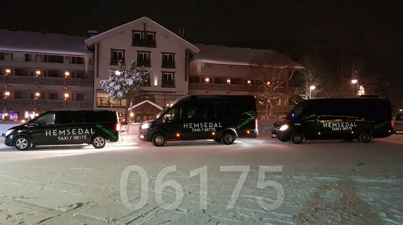 Hemsedal Taxi - tre Mercedes shuttle-biler med logo